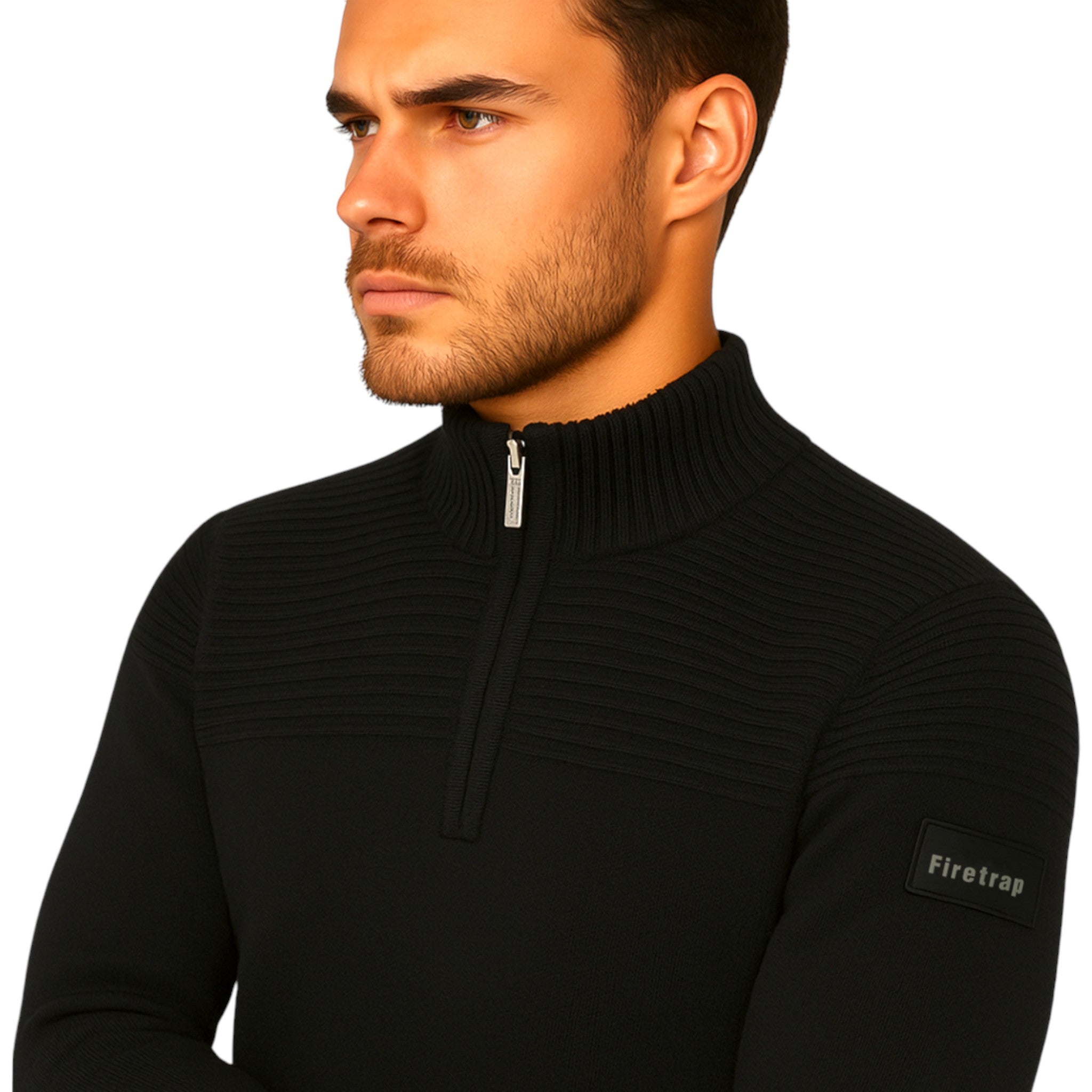 Men's ¼ Zip Noble Funnel Neck Jumper - Ex Store 'Firetrap'